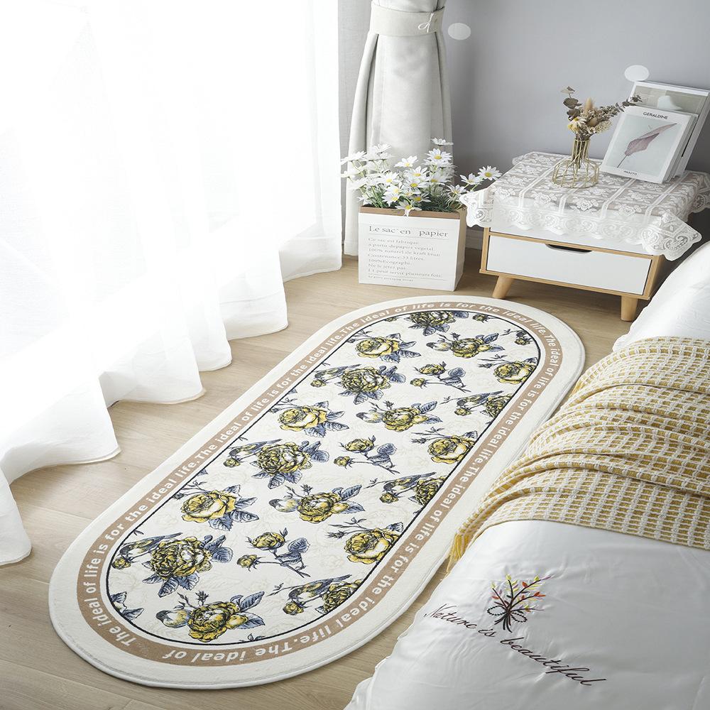 Ovaler Kamelien-Imitationskaschmir-Teppich Kleiner Duft Mädchen Schlafzimmer Dekoration Bettdecke Zuhause Langer Streifen Bodenteppich