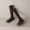 Krazing Pot Microfiber Autumn Winter Shoes Thick Bottom Platform Size 43 Long Boots Zipper Punk Style Thigh High Boots