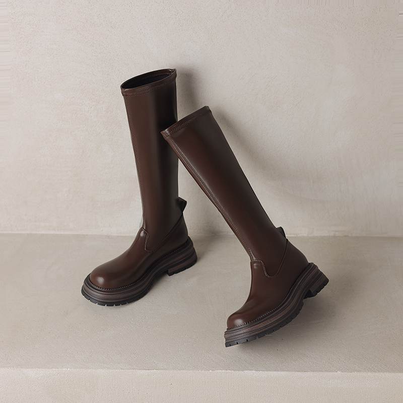 Krazing Pot Microfiber Autumn Winter Shoes Thick Bottom Platform Size 43 Long Boots Zipper Punk Style Thigh High Boots