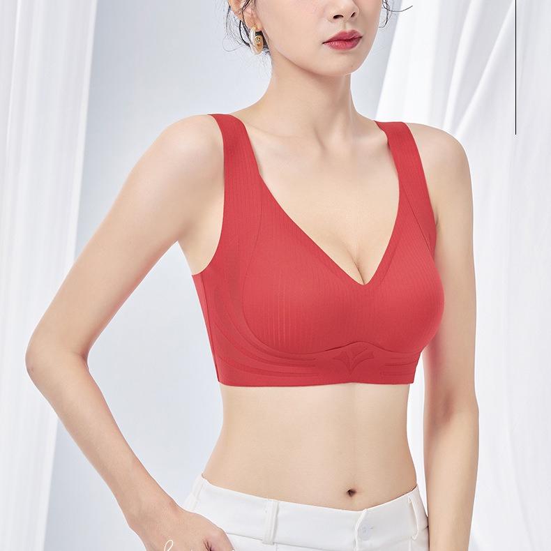 Tank Top Style Seamless Bra Women's Sports Bra No Steel Ring Gathered Bra Double Breast Anti Sagging Thin Bra