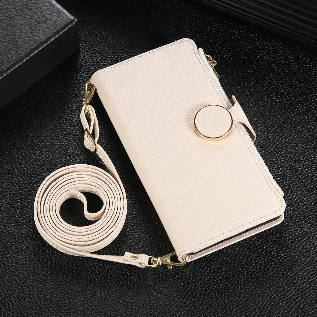 Custodia a Tracolla per Samsung Galaxy S25 Ultra Edge S24 Plus S23 FE S22 S21 S20 Note20 A56 A36 Fibbia Circolare Portafoglio Portacarte in Pelle