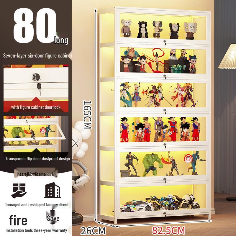 Acrylic Lockable Display Case with LED Lights for Figurines and Models, Dustproof Transparent Stand