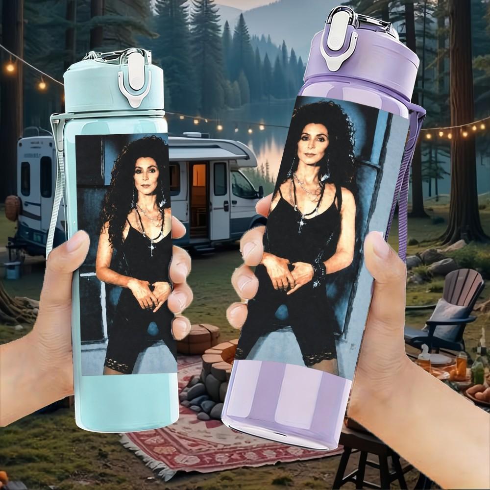 1PC Black Female Portrait A C 750ml Sports Water Bottle Leakproof Straw Lid Outdoor Office Home