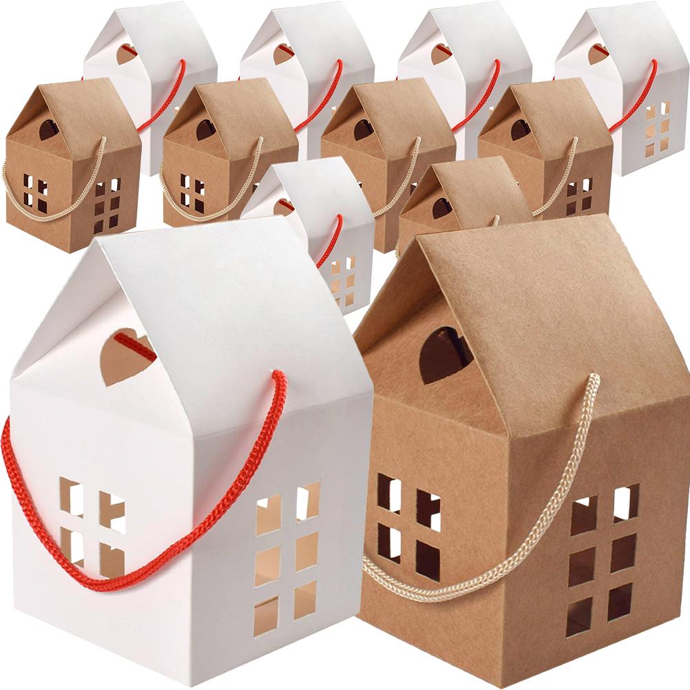 20pcs Candy Cookie Gift Boxes House-Shaped Paper Packaging Containers For Wedding Party Favor Chocolate Snacks Storage Treat
