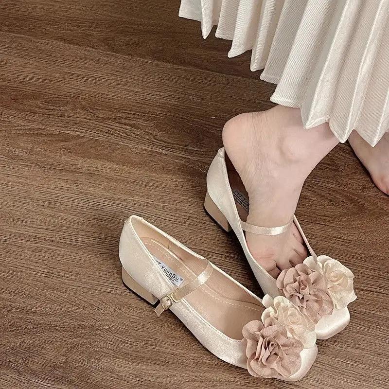 Fashion With Medium Heels Ladies Pumps Japanese Style Lolita Square Toe Chunky Mary Jane Women's Shoes Gothic Block Heel Y2k Footwear 39