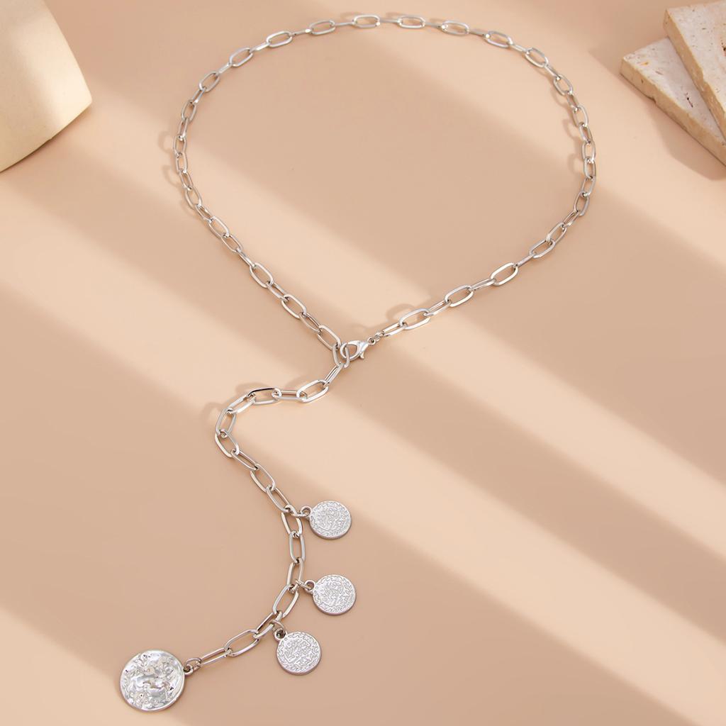 Fashion Style Metal Portrait Tag Long Necklace Female, Simple Cross Chain Collarbone Necklace