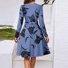 Women's Fashion Casual V-Neck Long Sleeve Waist Floral Print Midi Dress
