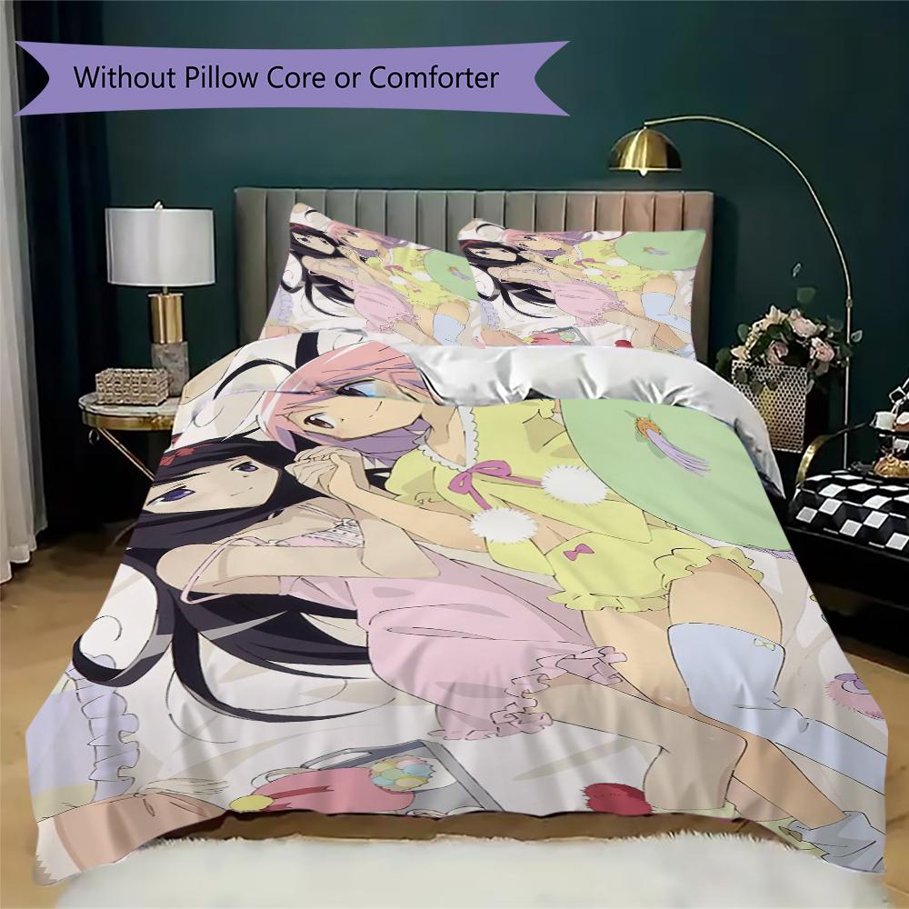 Puella Magi Madoka Magica Pattern Bedding,Quilt Set Quilt Cover Pillowcase Home Birthday Gift(1 * Duvet Cover + 2 * Pillowcase, Without Core)_lx