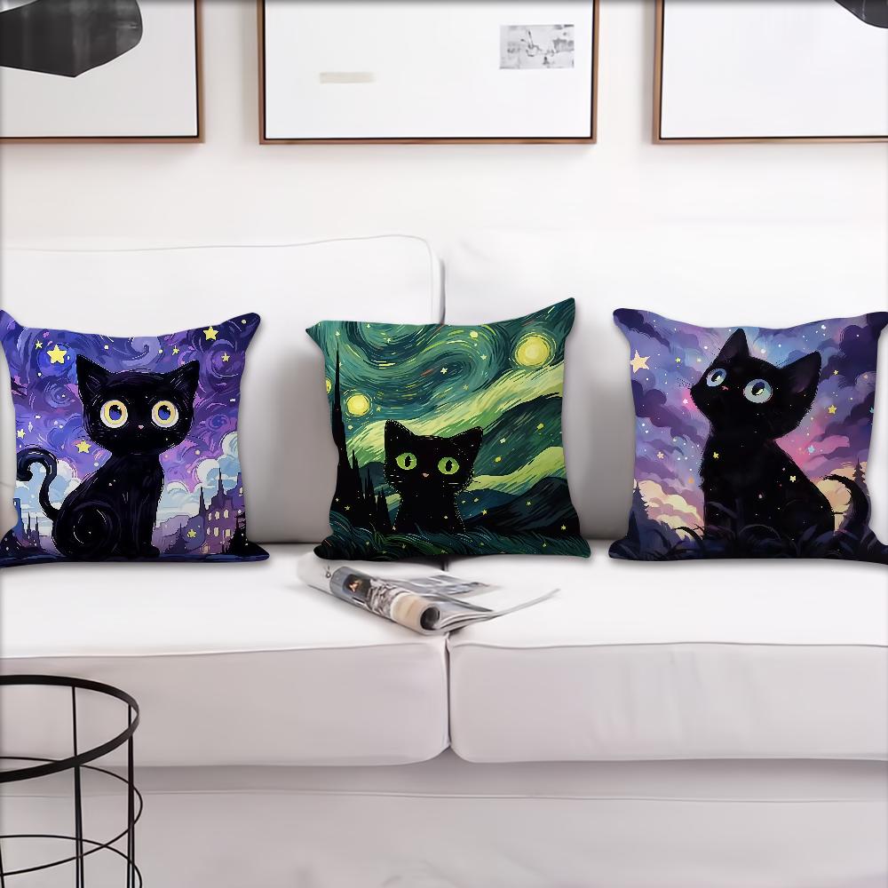 Cartoon Abstrakter Sternenhimmel und Schwarze Kissenhülle Kissenbezug Dekoration Zimmer Haus Sofa Wohnzimmer Büro Auto Nordische Schlichtheit