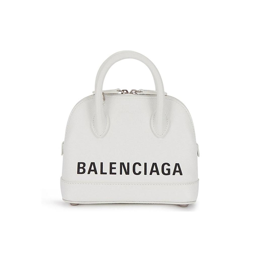 Balenciaga Ville Logo Print Calfskin Shell Bag Women Handbags White 550646-0OTN3-9060