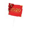 2020 New Year Cake Topper: Red and White Pompon Decoration