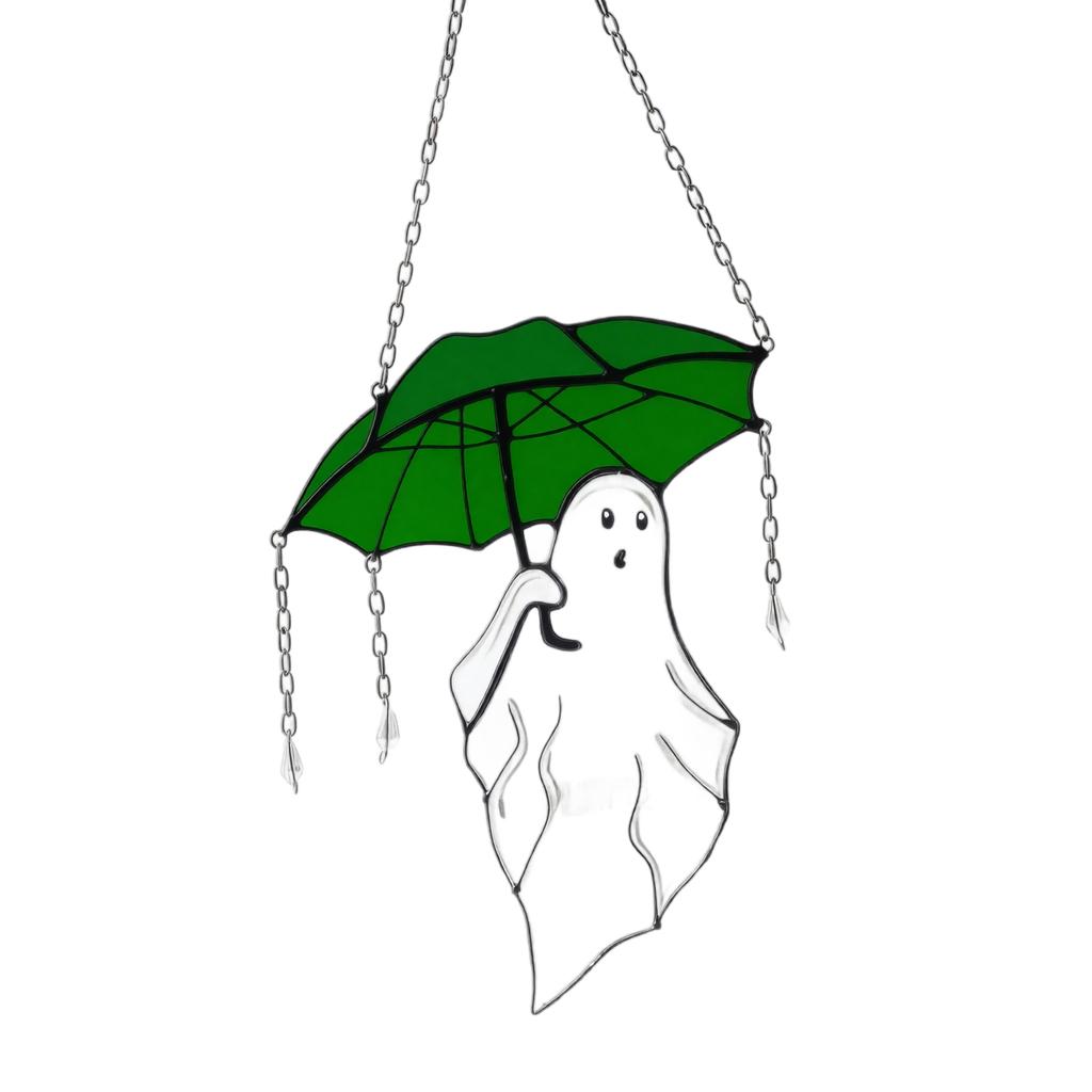 Acrylic Hanging Ghost Ornament with Umbrella Design Halloween Decoration Indoor Outdoor Hanging Pendant for Seasonal Home Decor
