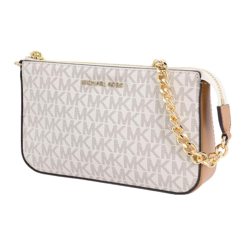 Michael Kors Shoulder Bag Retro Casual Commuting Travel Classic Letter Logo Old Flower Printed Chain Leather Mahjong Hand Small Size Women's Vanilla