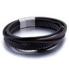 Mens Vintage Stainless Steel Leather Bracelet Multi-layer Hand-woven Wristband