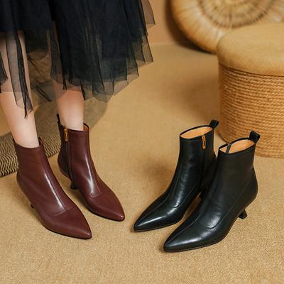 Mode 2024 Herbst Winter Damenstiefel Echtes Leder Kurze Stiefel für Damen Mode Spitzzehe Mittelhohe Absätze Damenschuhe Moderne Stiefel