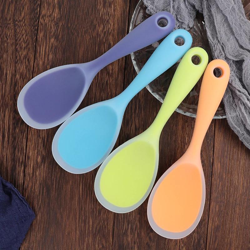 2/4Pcs No-Stick Silicone Rice Spoon Heat Resistant Silicone Rice Paddle Food Rice Shovel Cooking Supplies Soft Rice Server Tools