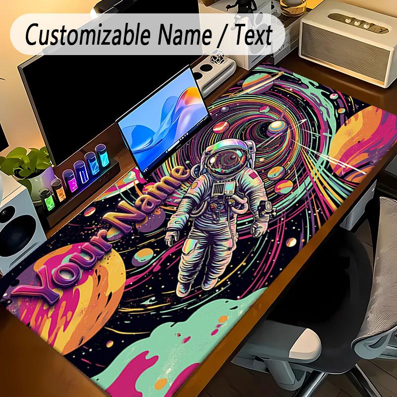 Astronaut Space Theme Personalized Mouse Pad Custom Name Text Non Slip Desk Pad For Laptop Office Desktop