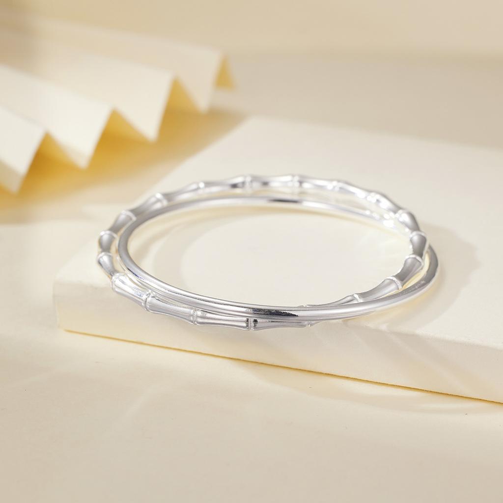 Double Ring Bamboo Bracelet Women's Versatile Bracelet White Copper Silver Plated Sansheng III Bracelet Niche Design
