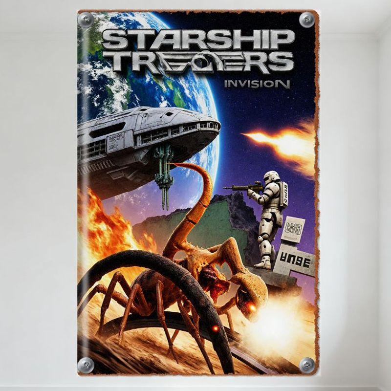 Starship Troopers: Placca Metallica 'Invasion Movie', Poster Film Sci-Fi con Insetto Alieno e Soldato per Arredamento Bar di Casa Man Cave
