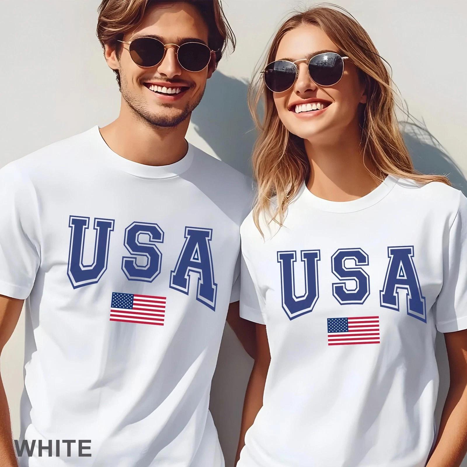 USA Flag Tshirt Gildan Classic Fit Cotton Softstyle Patriotic 4th July S