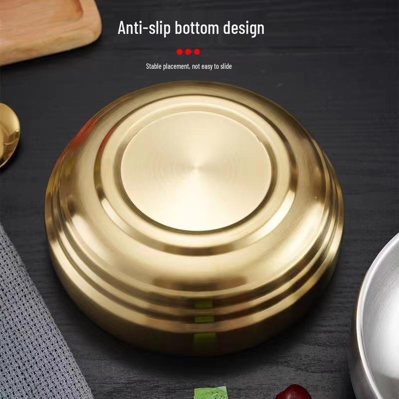 Korean Style Stainless Steel Gold Ramen and Cold Noodle Double Layer Bowl