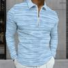 Men Plus Size Long Sleeve Quarter Zip Polo Shirt Blue Seashell Floral Print