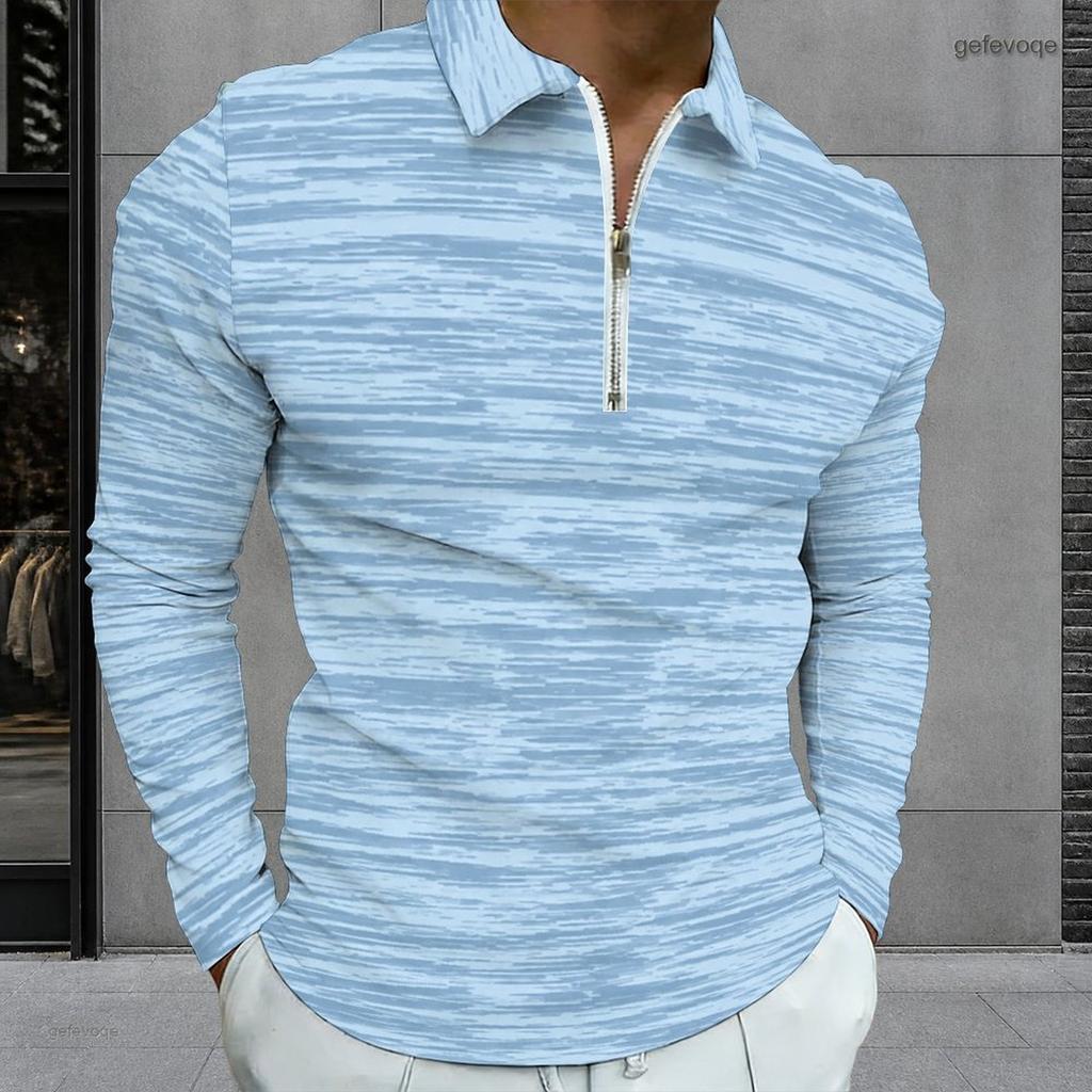 Men Plus Size Long Sleeve Quarter Zip Polo Shirt Blue Seashell Floral Print