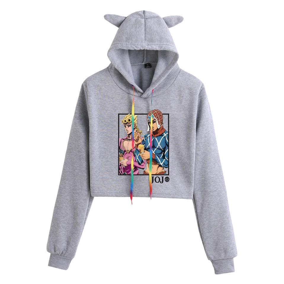 JOJO's Bizarre Adventure Anime Cat Ear Cropped Women's Hoodie