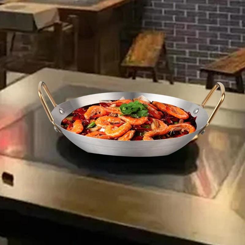 Stalowa Wok Patelnia Do Smażenia z Równomiernym Rozprowadzaniem Ciepła i Podwójnym Uchwytem Idealna do Domu i Restauracji