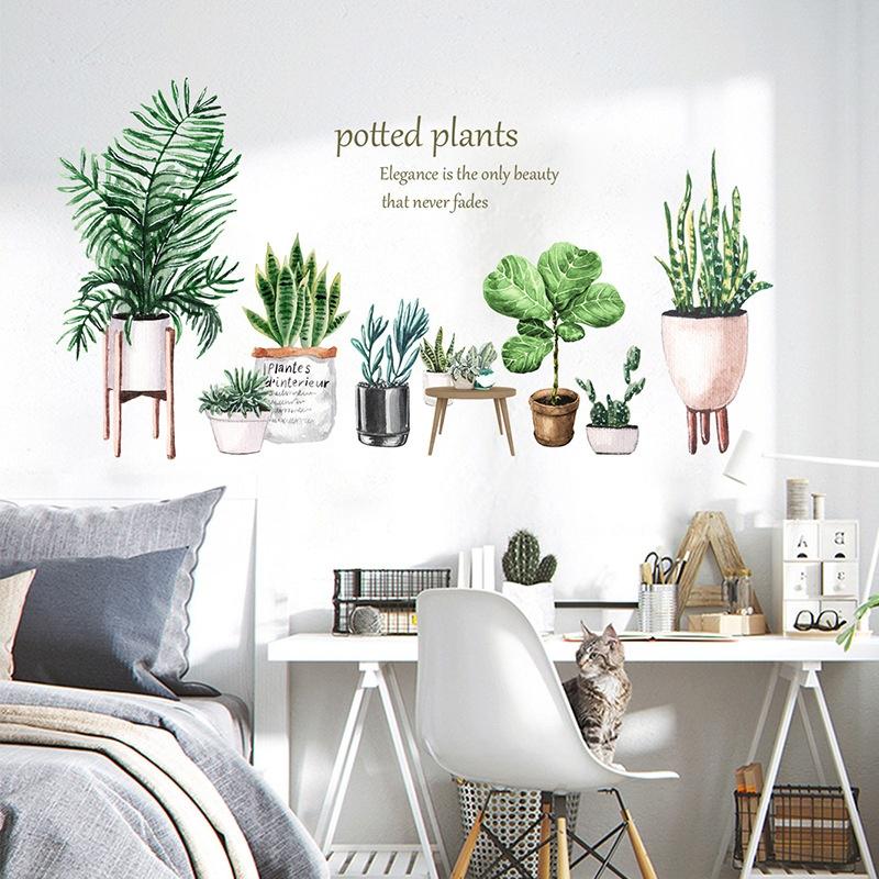 Schlafzimmer Wohnzimmer Topfpflanze Sukkulente Blatt Kaktus 3D Dekorative Wandaufkleber