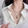 Double Layer Red Zircon Rose Pendant Necklaces Y2K Layered Flower Stone Chain Necklace Irregular Floral Aesthetic Jewelry Gifts