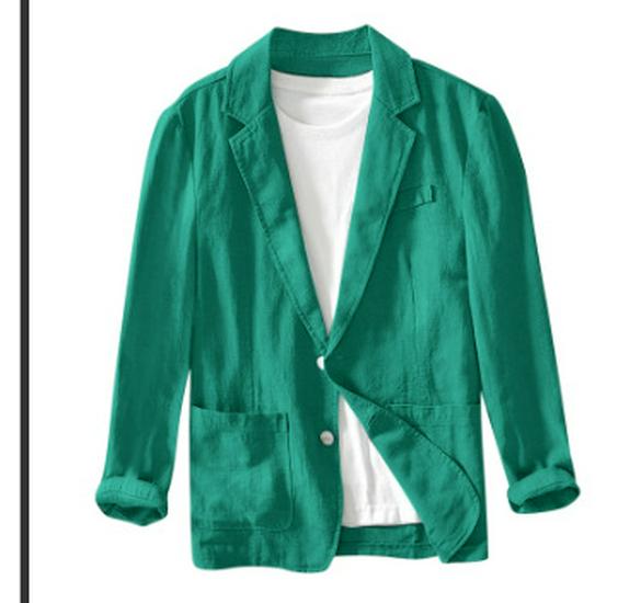 

Men s Casual Cotton-Linen Solid Color Suit Jacket XL