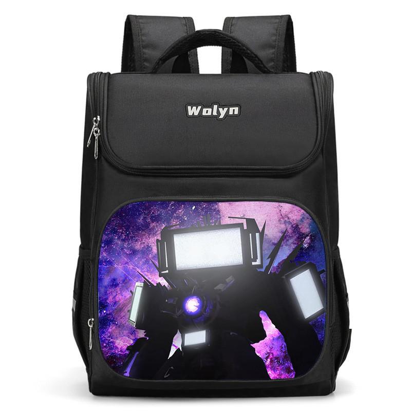 Trendy Nylon Student Backpack With Titan Monitoring Man Design For School Use
