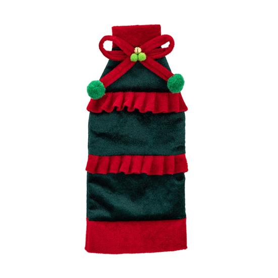 Cute Wine Bottle Costumes Christmas Cover with Bow & Pom Pom, Drawstring Red Gift Wrapping Supplies Green Wrap for Holiday Table Decor, Party