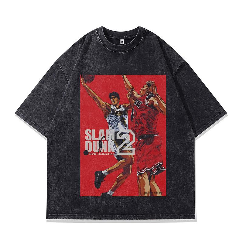 Gewaschenes Retro-Kurzarm-T-Shirt Amerikanischer Street-Trend Marke Animation Direktdruck Lockerer Unterzieher Herren
