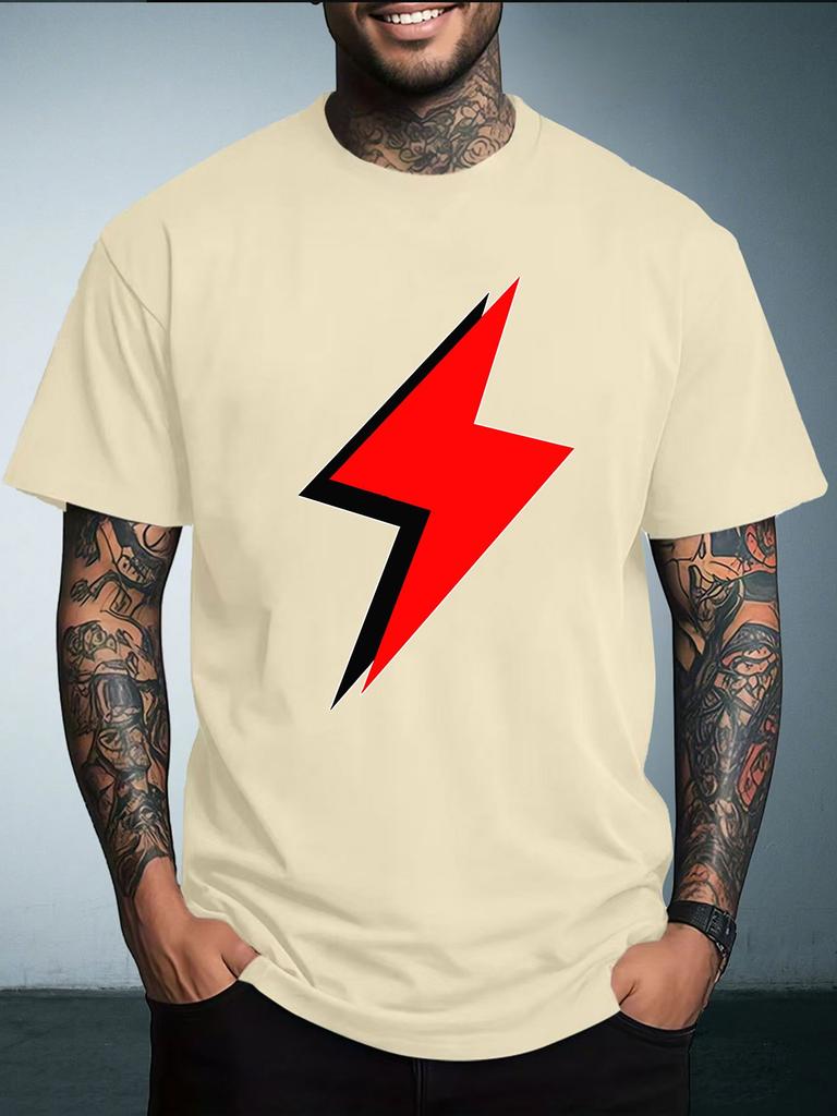 Unisexs Summer Crew Neck T Shirt Simple Red Lightning Bolt Graphic Tee Casual Loose Streetwear Fashion Daily Short Sleeve Top
