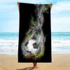 Dynamic Sports Beach Towel, Black Background Glitch Flame Soccer Ball Print Bath Towel, Stylish Soccer Fan Beach Blanket 1pcs
