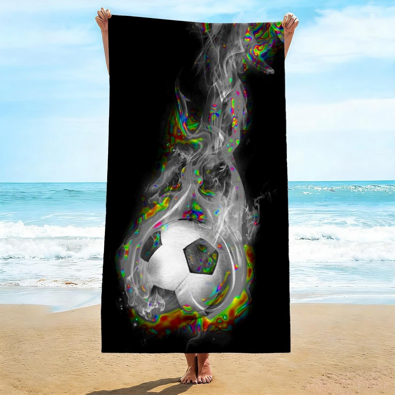

Psychedelic Soccer Beach Towel, Colorful Smoke Ball Print, Abstract Art Design, Quick Dry Microfiber, Gift for Football Fans W40*H60(CM)