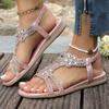 Mode Übergröße 36-46 Damenschuh Strass Flache Sandalen Gummiband Strandschuhe für Frauen Mode Lässig Offene Zehen Sandalias De Mujer