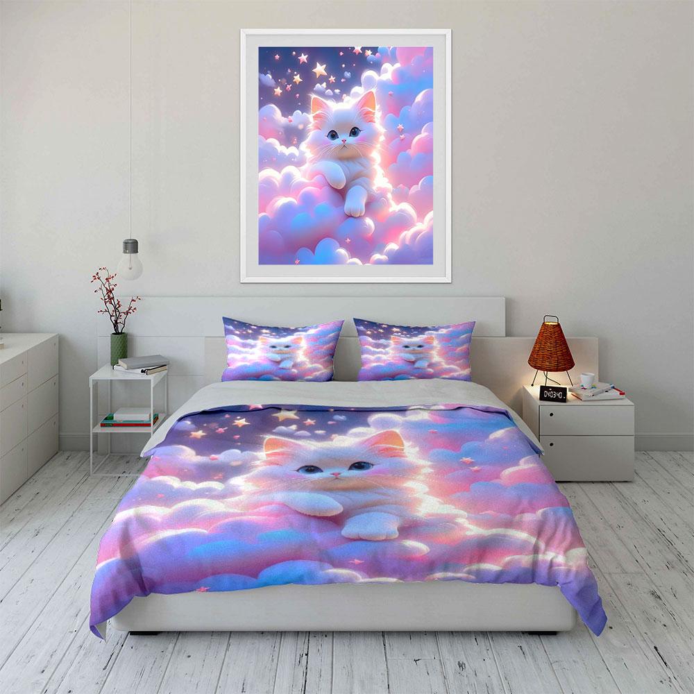 Dreamy Cat Themed Decor Set Multiple Sizes Kid'S And Adults' Bedroom Exquisite 3Pc Bedding Set, Gift