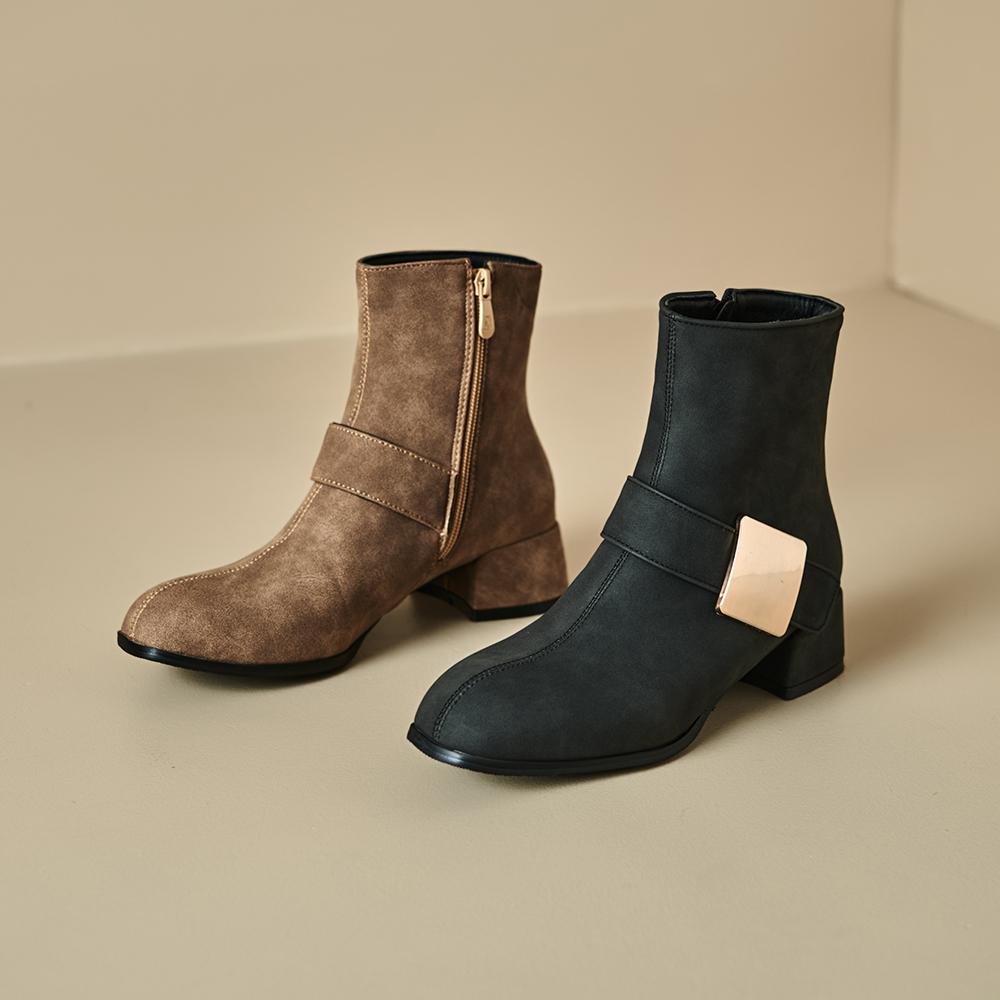 Schwarz Braun Damen Stiefeletten Runde Zehenpartie Mittelhoher Blockabsatz Kleine Große Größe 32 48