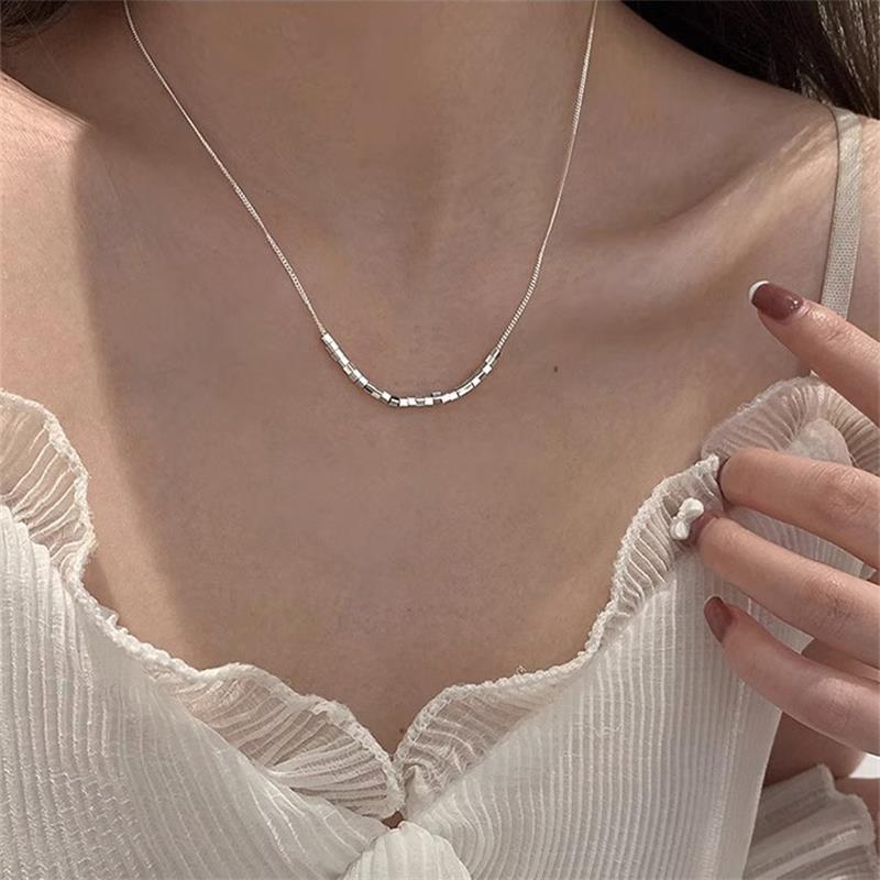 Sterling Silver Geometric Square Necklace: Light Luxury Summer Style for Women