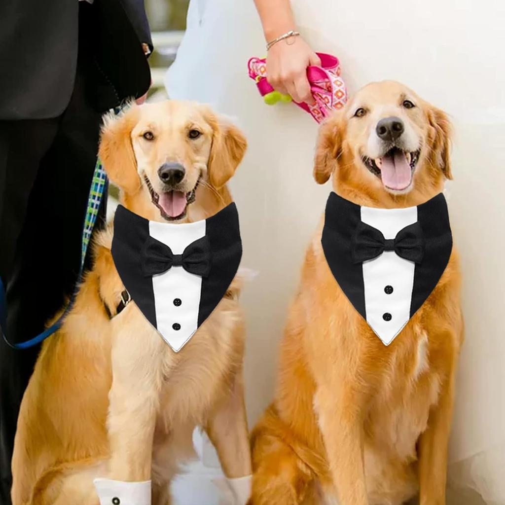 Dog Tuxedo Suit Wedding Bandana Collar with Bow Tie, Adjustable Formal Dog Tux Engagement Birthday Tuxedo for Large X-Large Dogs Pets (X-Large: Neck