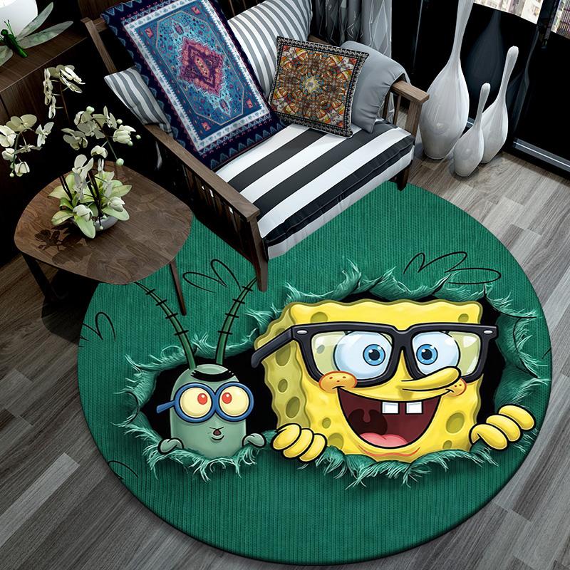 SpongeBob SquarePants2 Round Area Rug,Carpet Rug for Living Room Bedroom Sofa Playroom Decor,Non-slip Floor Mat
