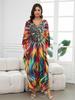 Women Plus Size Kaftan Dress Bohemian Printed Beach Swim Suit Summer Long Homewear Colorful Outfit