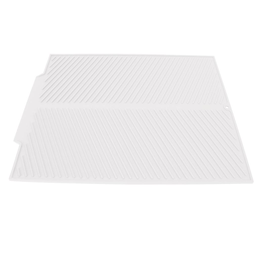 Silicone Dish Drying Mat 485x405mm Heat Resistant Non Slip Kitchen Counter Drain Pad for Home White