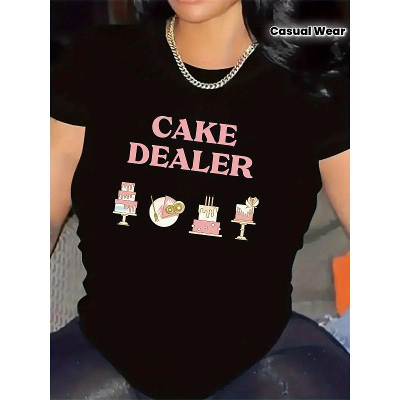

European sizes Women s Cake Dealer Graphic T-Shirt - Bakery-Themed Birthday Party Outfit - Lightweight Polyester Top for Baking Enthusiasts 4XL чорний