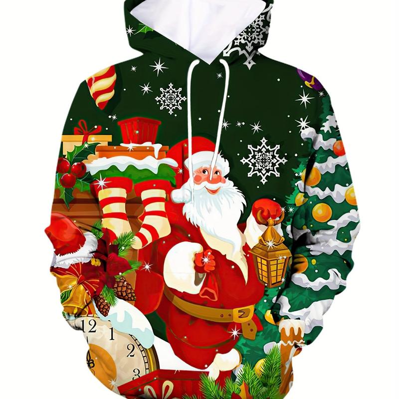 Funny Men's Hooded Hoodies 3D Prints Christmas Theme Sweatshirt Drawstring Sportwear Long Sleeve Tops Casual Men's Clothing