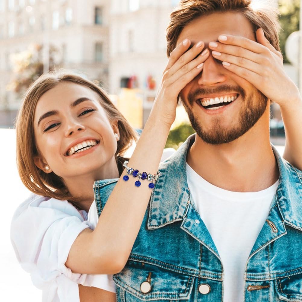 PH PandaHall 30pcs Dangle Pendant Charms, 10mm Blue Rhinestone Bead Dangle Charms European Dangle Bead 5mm Large Hole Spacer Beads Bails Connector