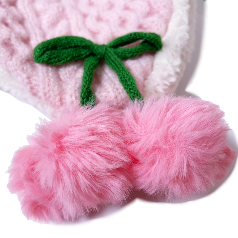 Happy Knitted Cherry for Boys and Baby Fur Number Beans! Hat, Design, Girls, Warm, (JP, Size, 46.0 cm, 50.0 cm, Pink)